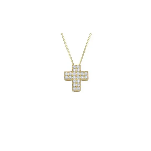 songa Collana Croce In Oro Giallo e Diamanti Clearance