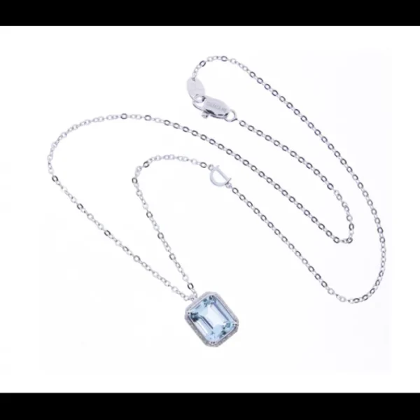 damiani Collier Minou in oro bianco, diamanti e acquamarina taglio smeraldo Outlet